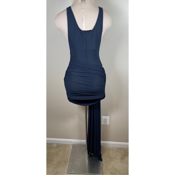 Alex Perry Scoop Wrap Draped Tie Mini Dress in Navy Blue Crepe Jersey Size 4 - Picture 10 of 12